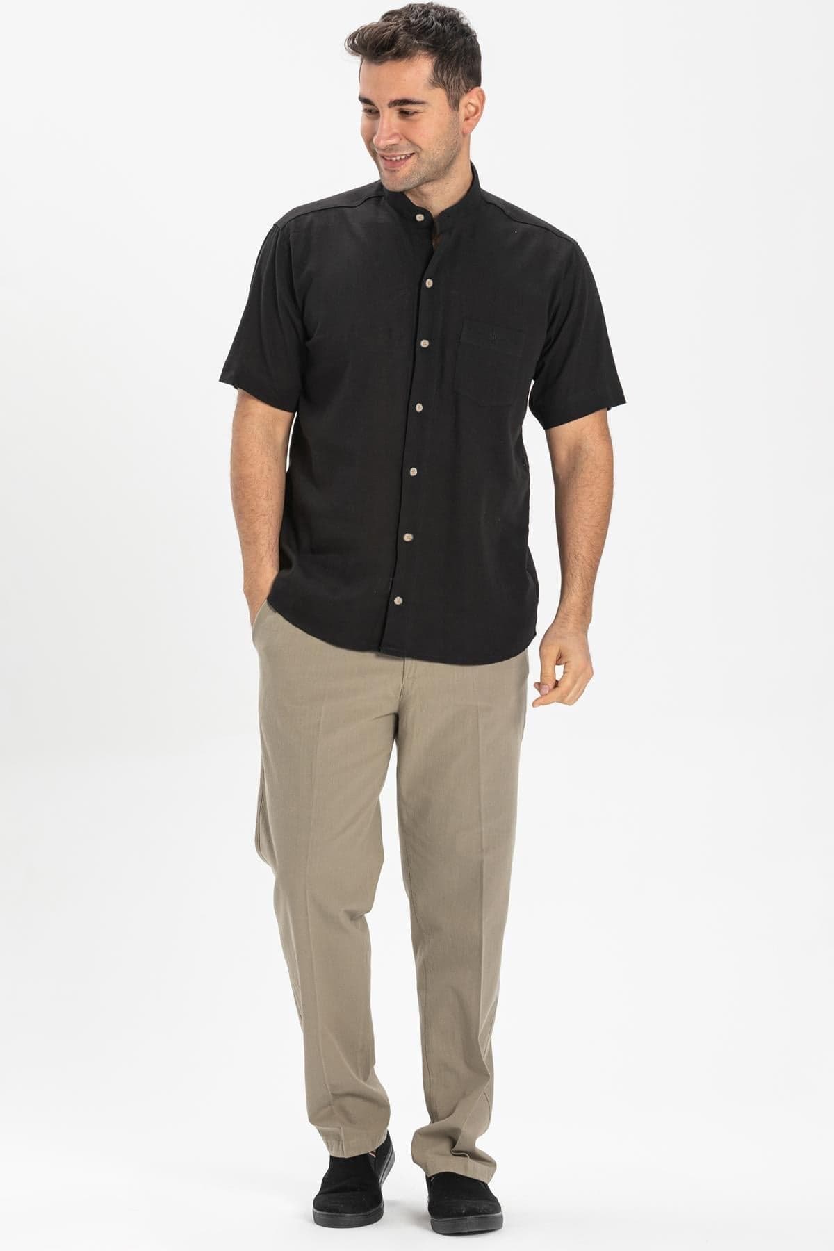 Band Collar Short Sleeve Shirt