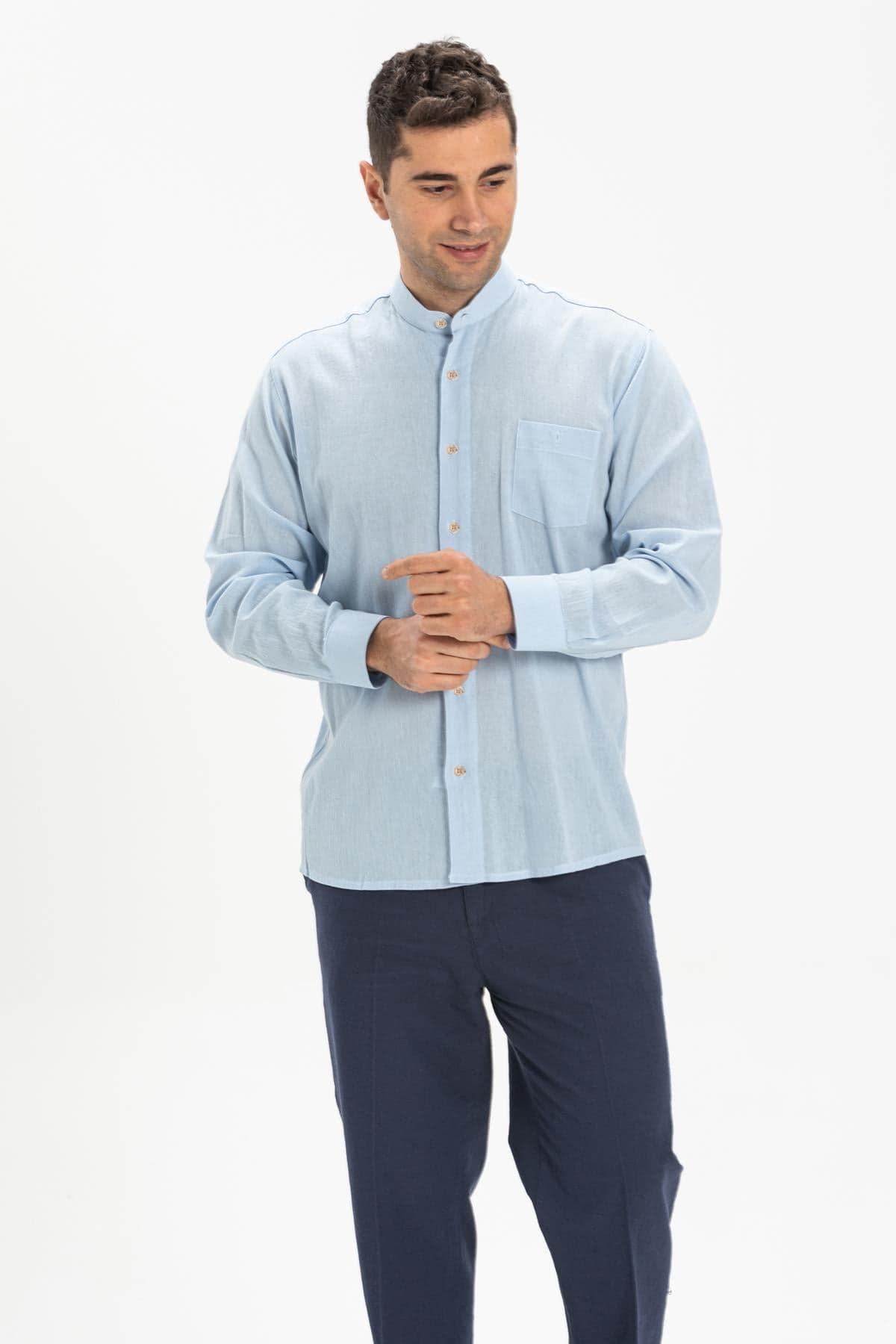 Band Collar Plus Size Long Sleeve Shirt