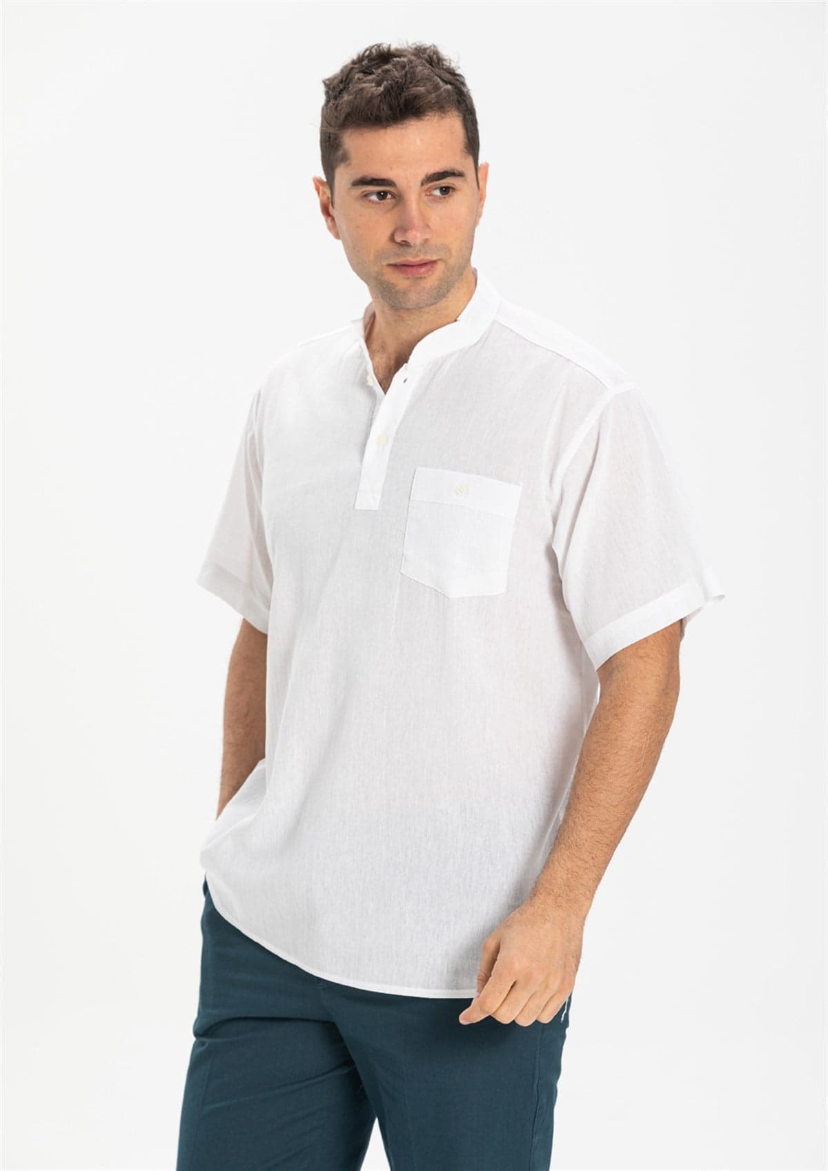 Band Collar Plus Size Short Sleeve T-Shirt