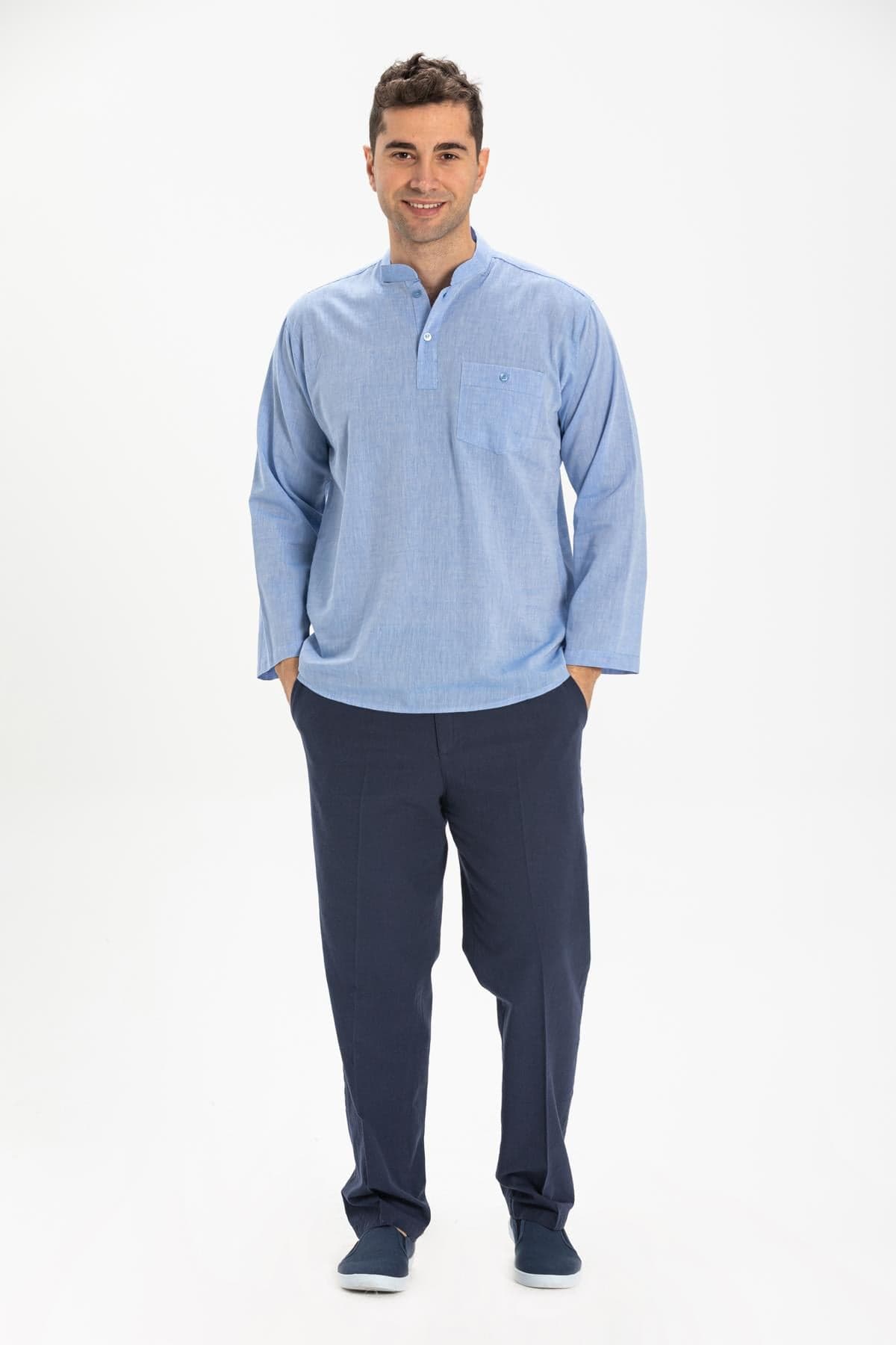 Band Collar Long Sleeve T-Shirt