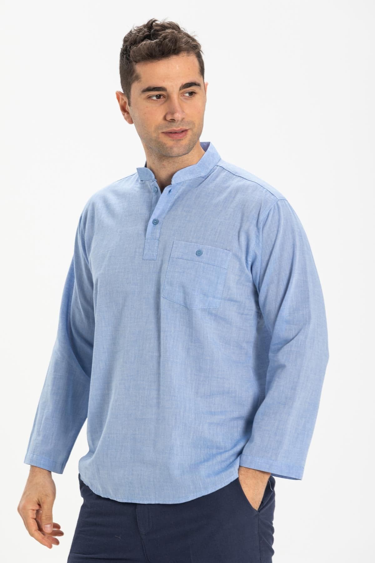 Band Collar Plus Size Long Sleeve T-Shirt