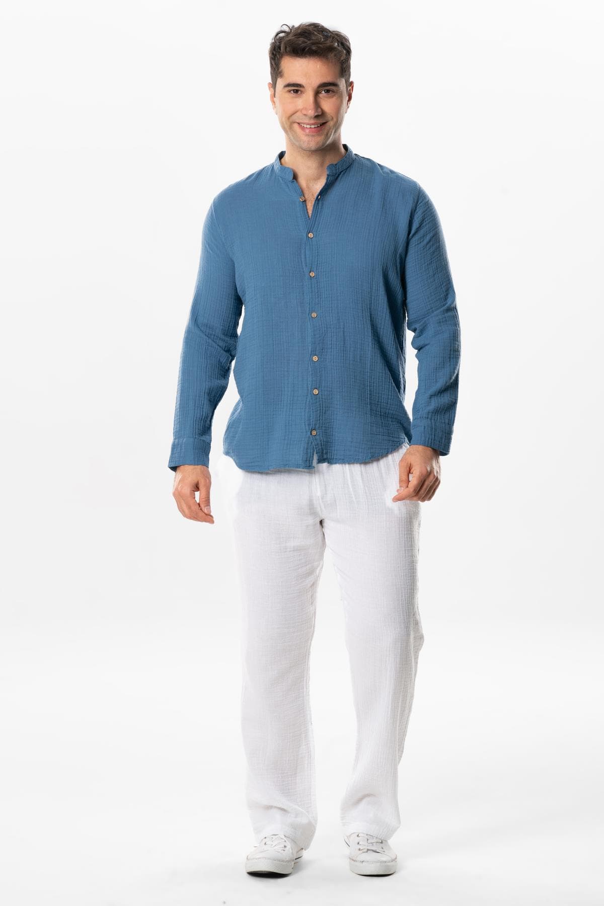 Band Collar Muslin Shirt