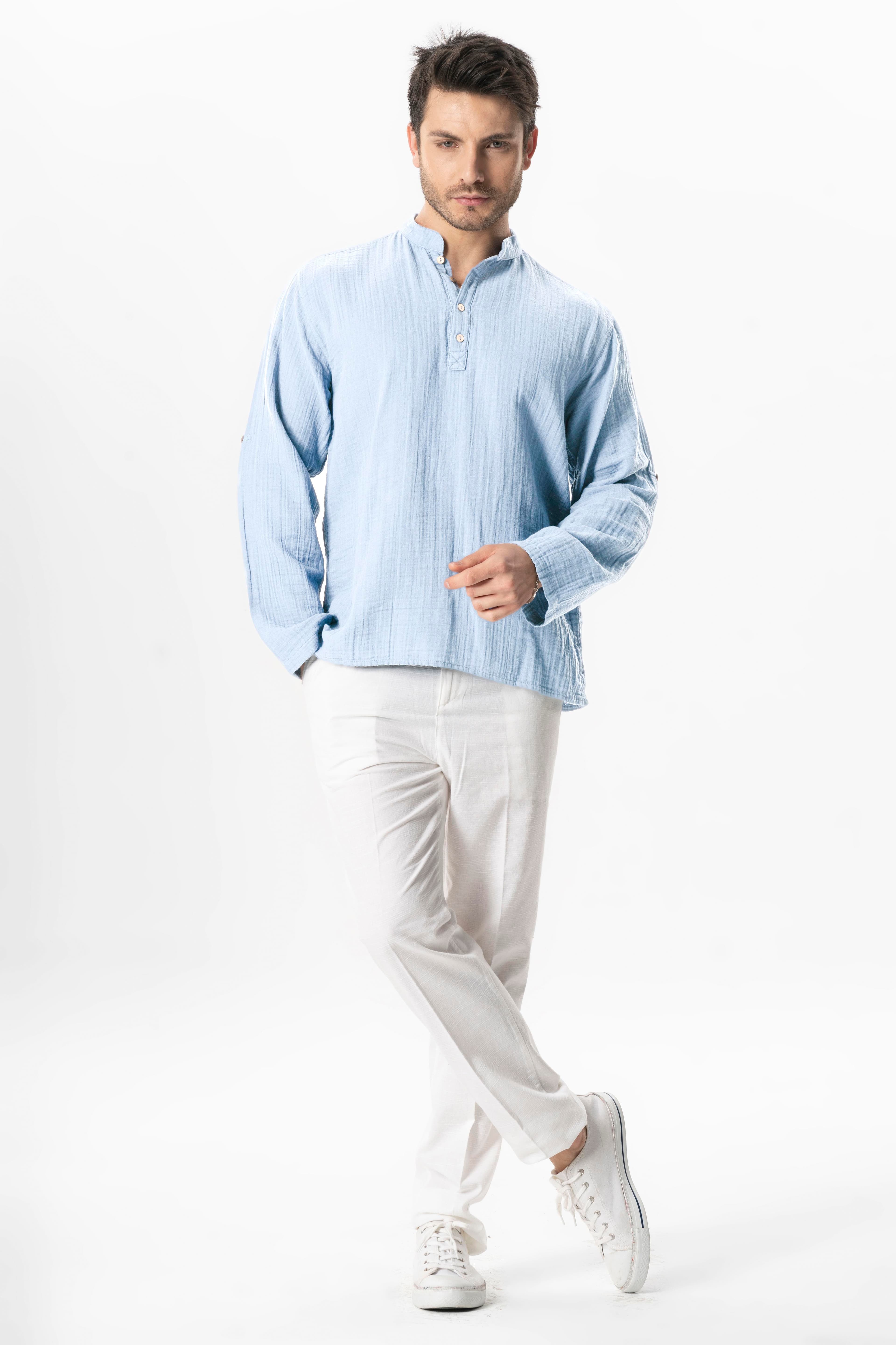 Band Collar Long Sleeve Muslin Sweatshirt