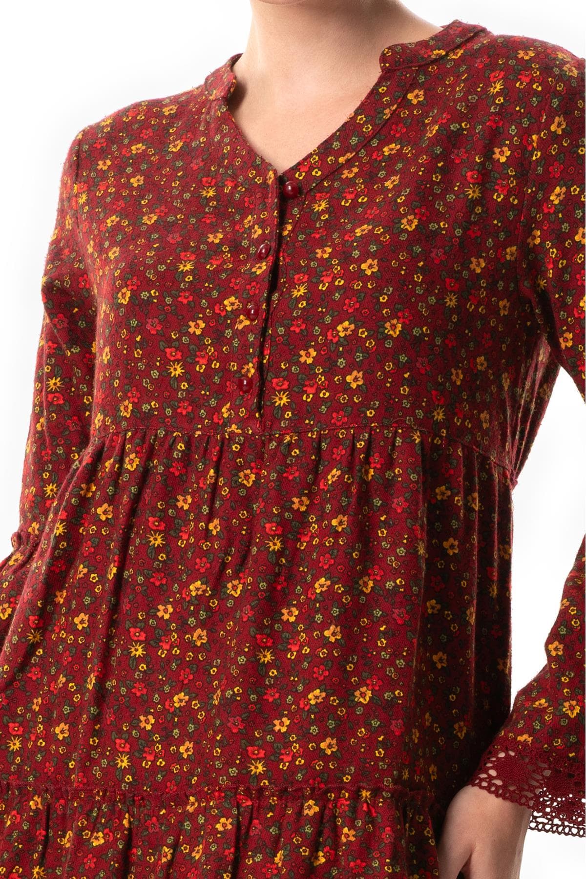 Langes Flanellkleid Seçil, Margeritenmuster
