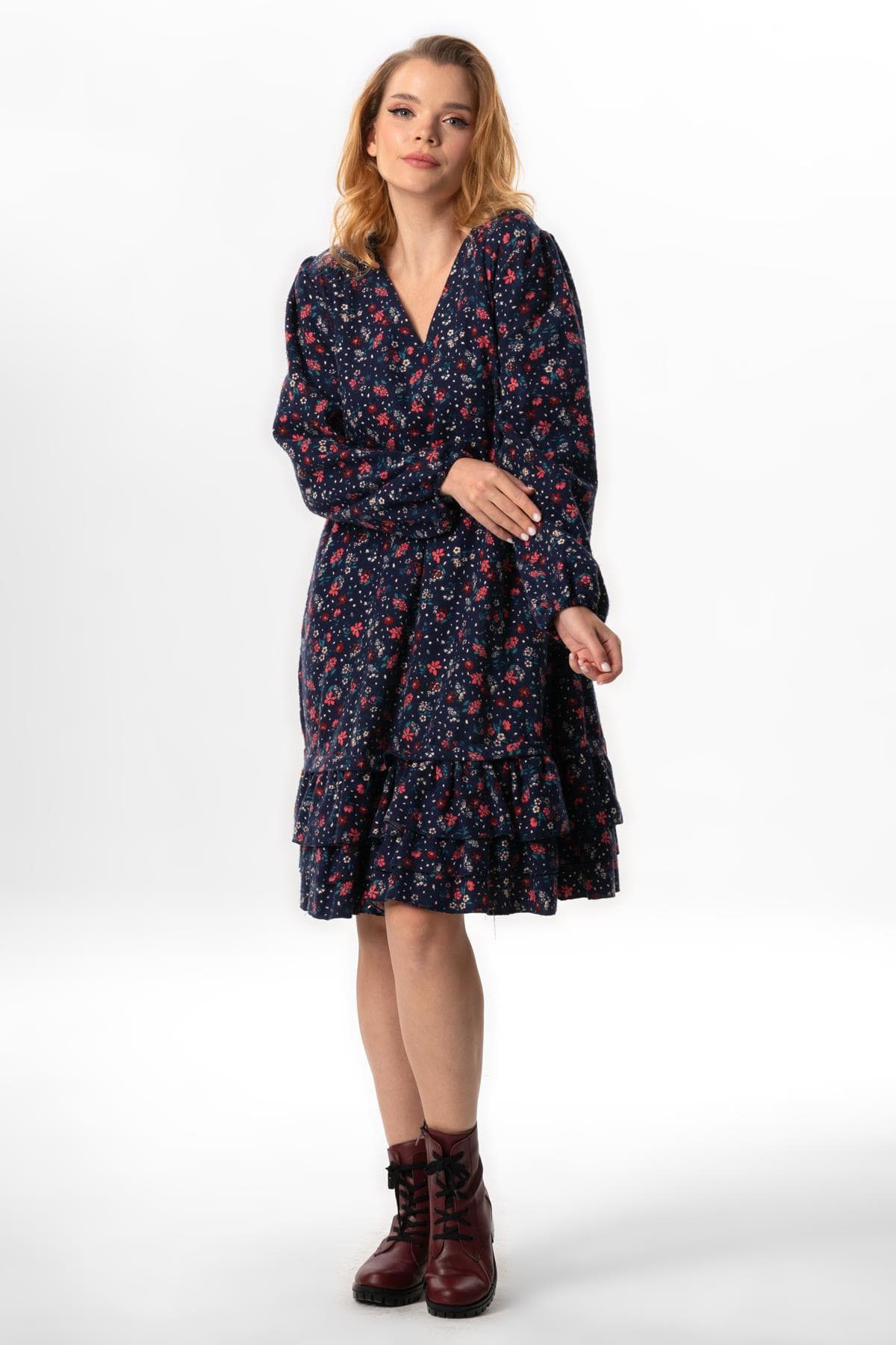 Evren Flannel Dress, Floral Print