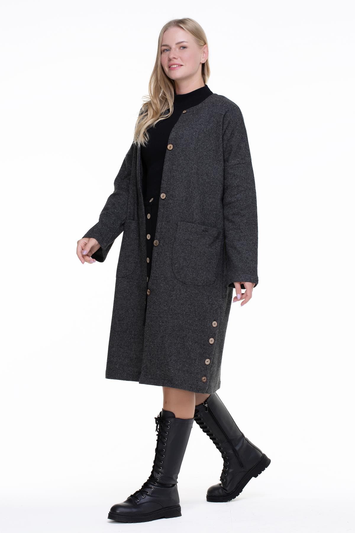 Chaqueta larga Kore de interlock, motivo nieve