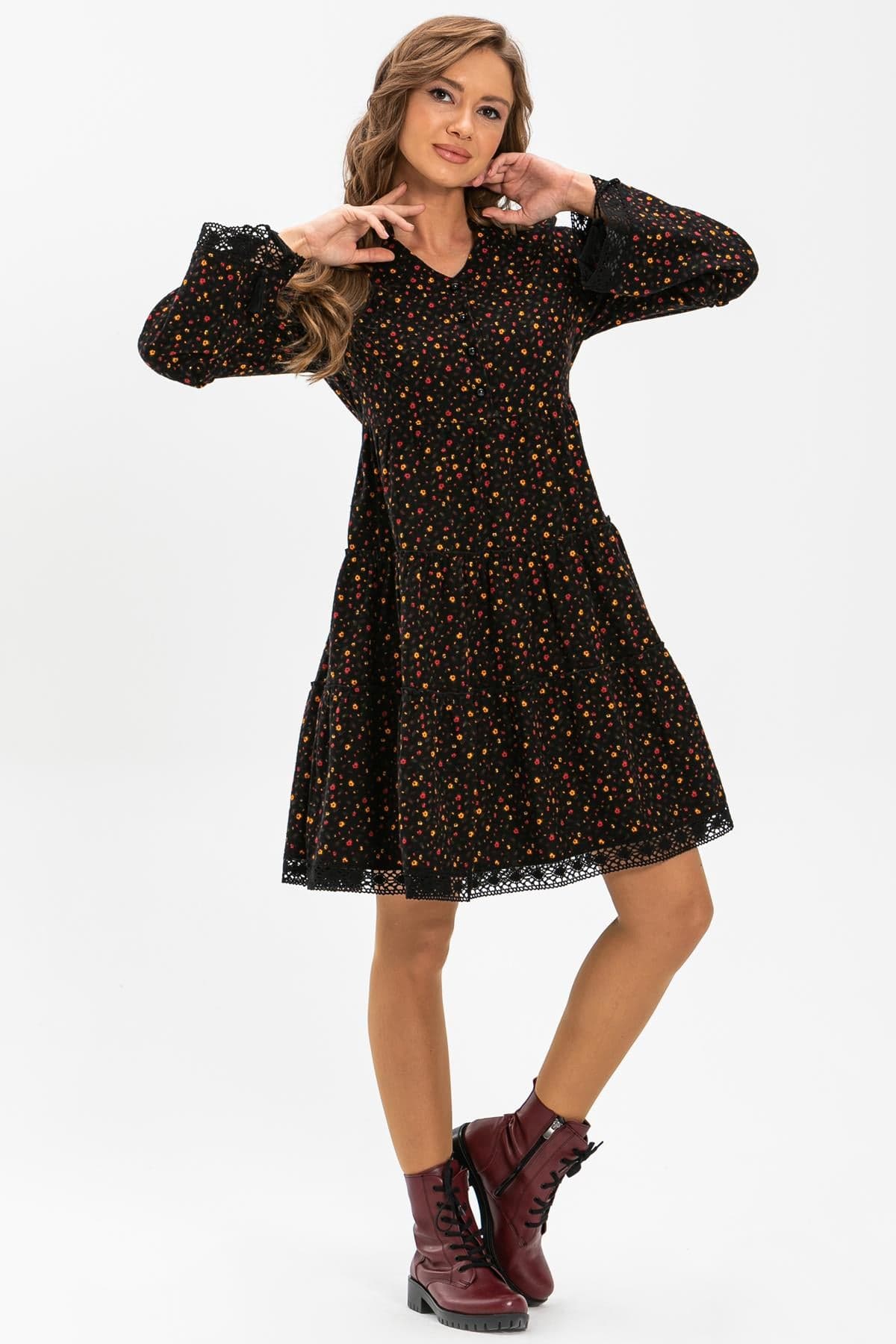 Seçil Flannel Short Dress – Ditsy Print