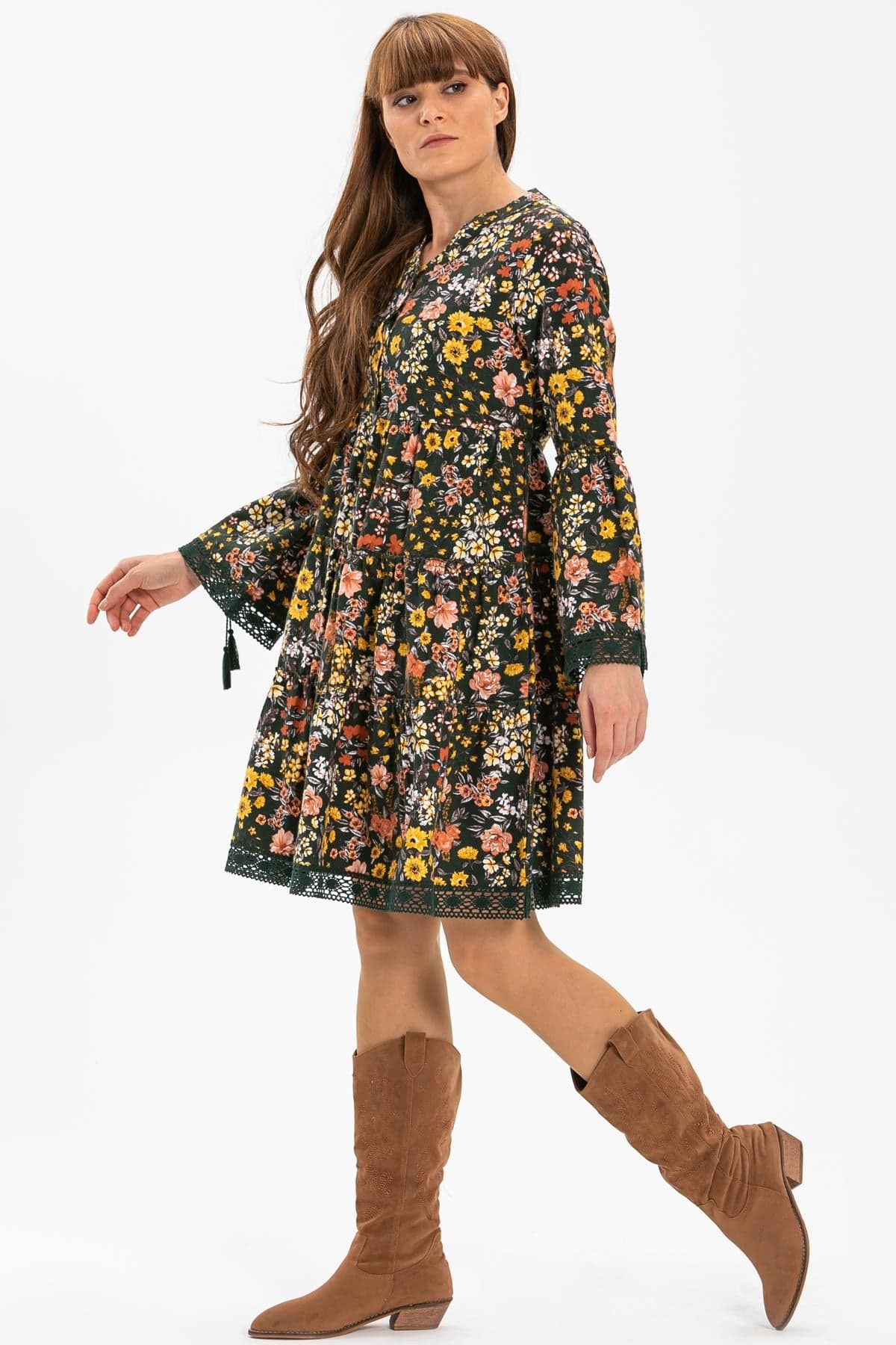 Flanell-Kurzkleid Seçil – Frühlings-Print
