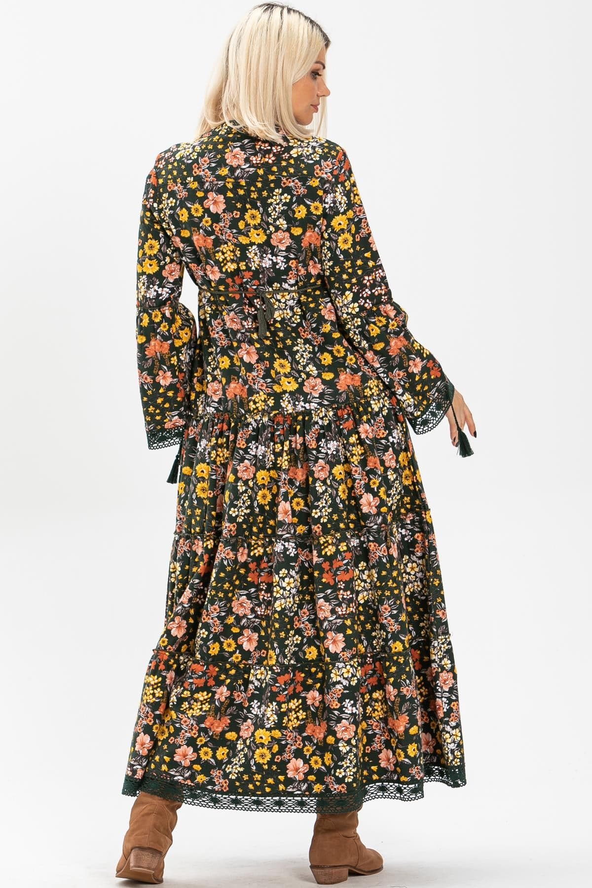 Seçil Flannel Long Dress – Spring Print