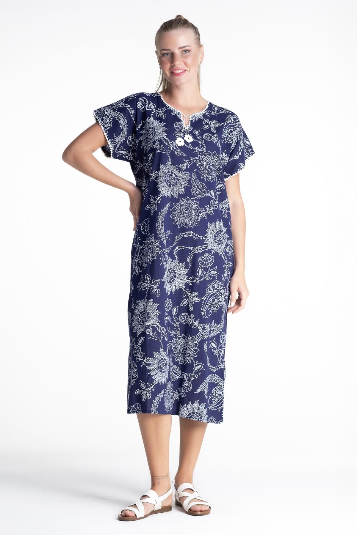 Printed Short Sleeve Dress – Leaf Print