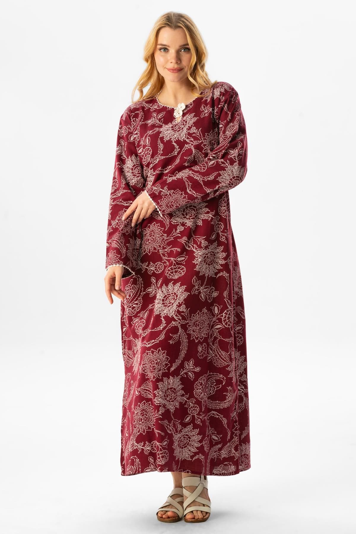 Printed Long Sleeve Dress – Leaf Print