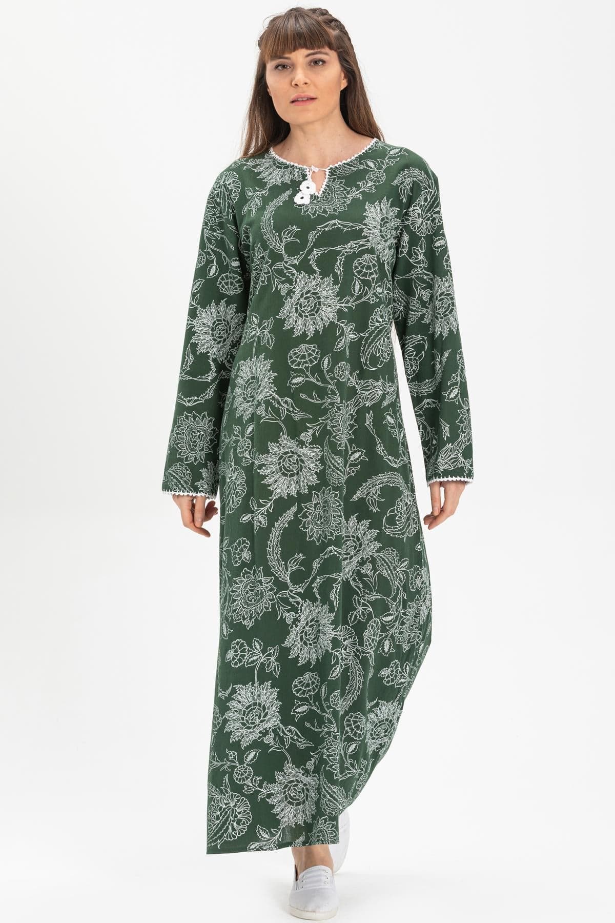 Printed Plus Size Long Sleeve Dress – Leaf Print