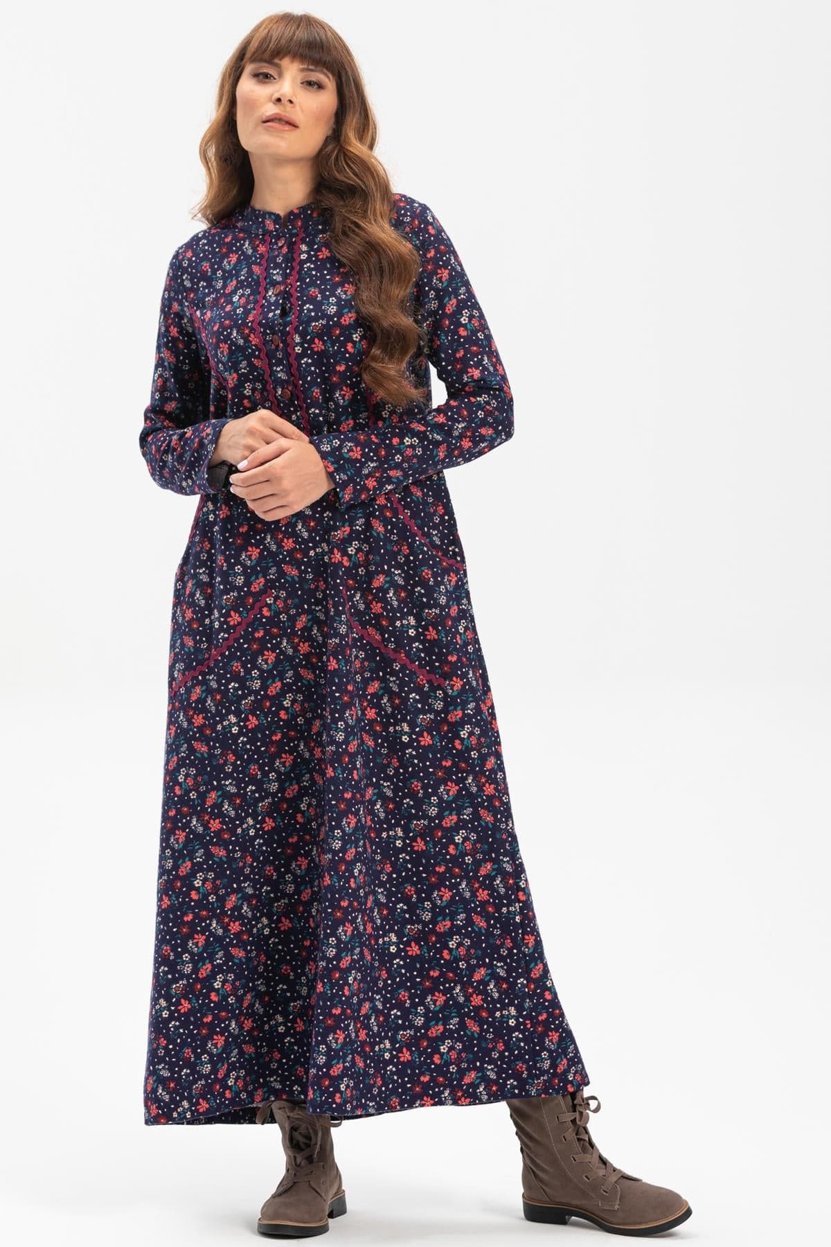 Sudenaz Flannel Long Dress – Floral Print
