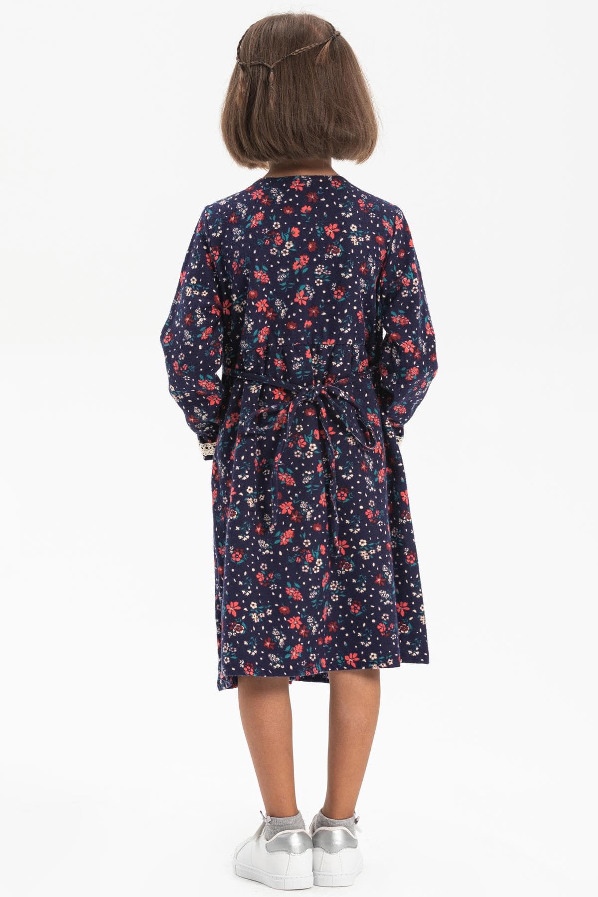 Flanell-Kinderkleid mit Asya-Kragen, Blumendruck