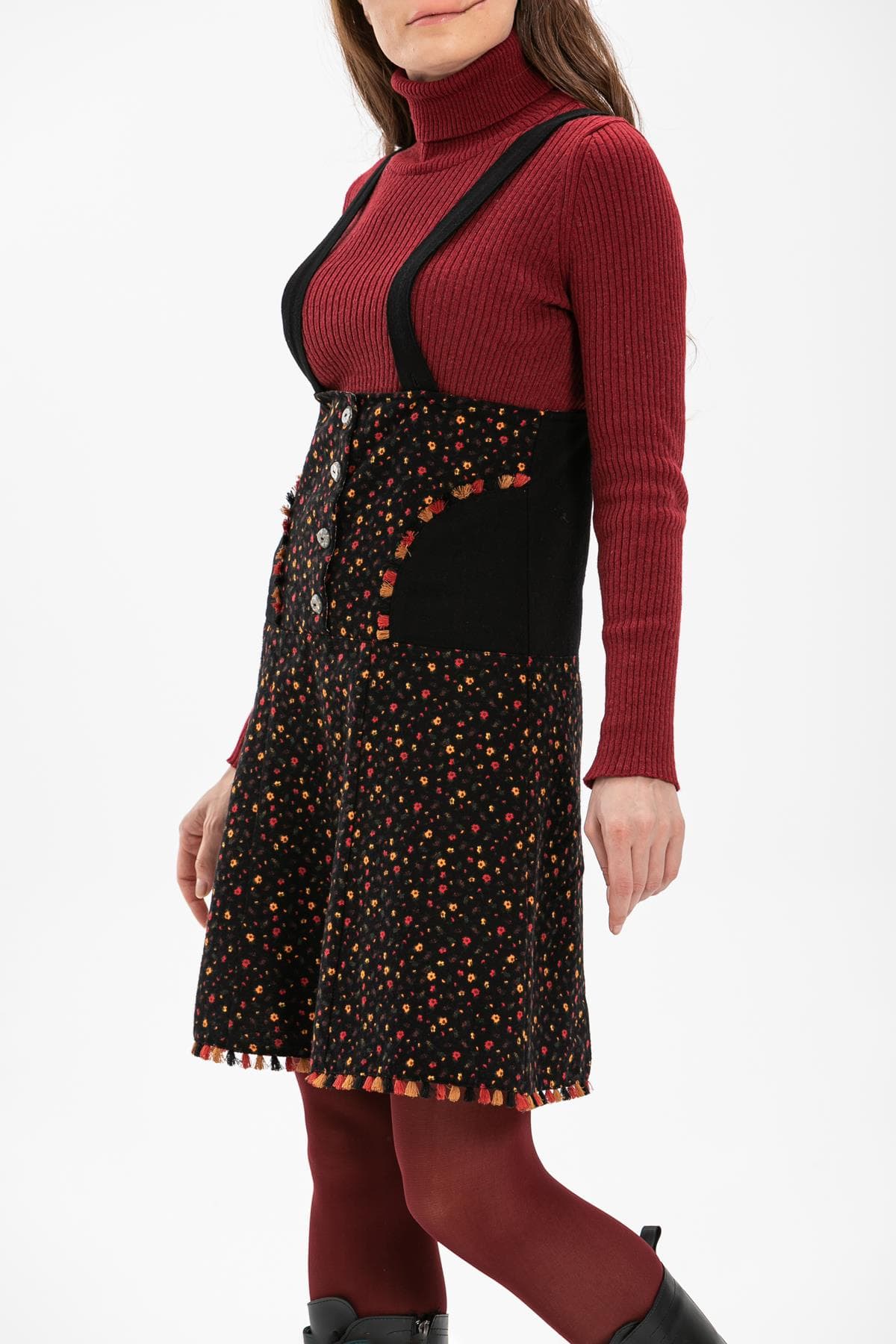 Salopette Flannel Short Skirt, Ditsy Print
