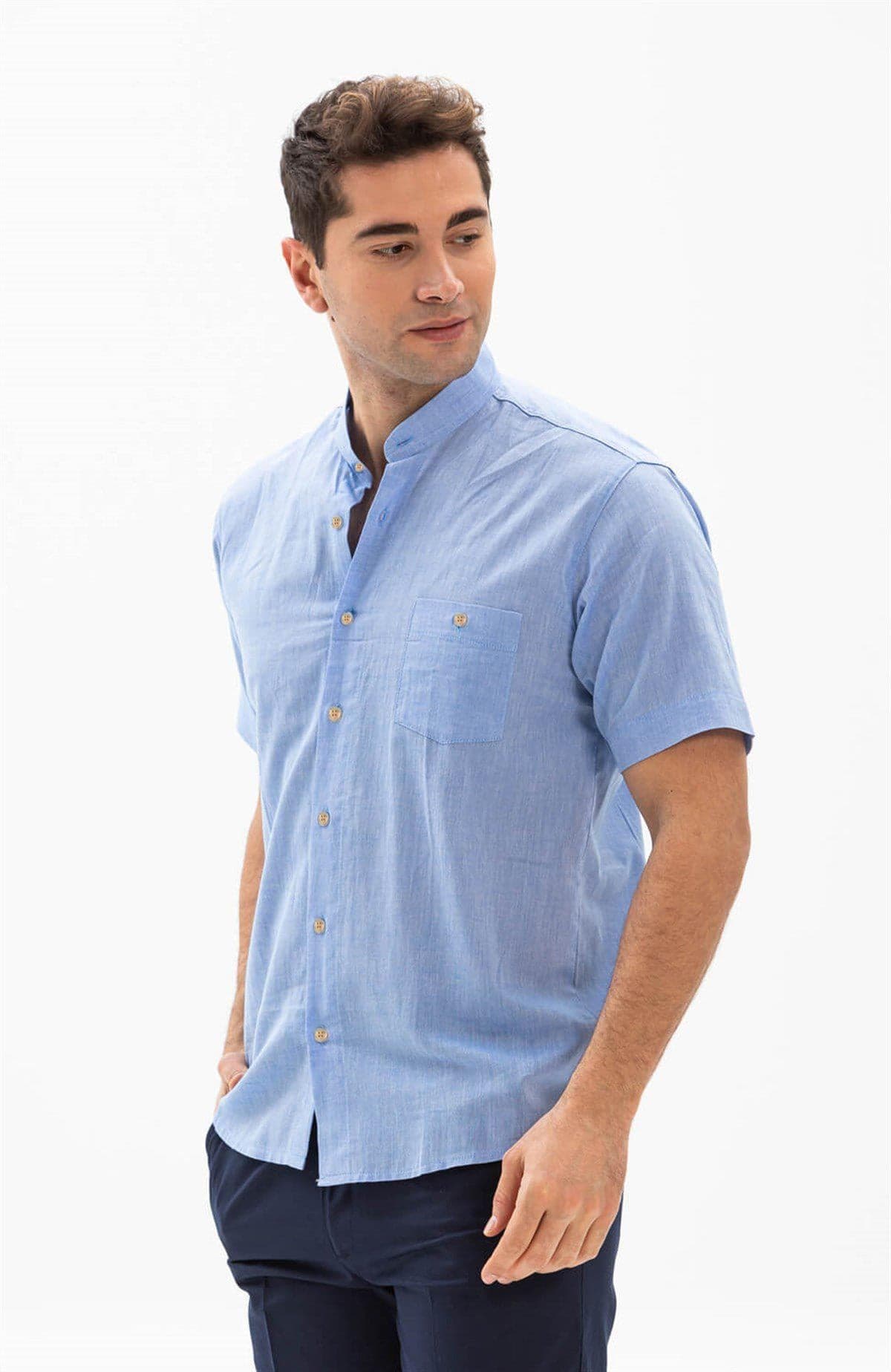 Band Collar Plus Size Short Sleeve Shirt